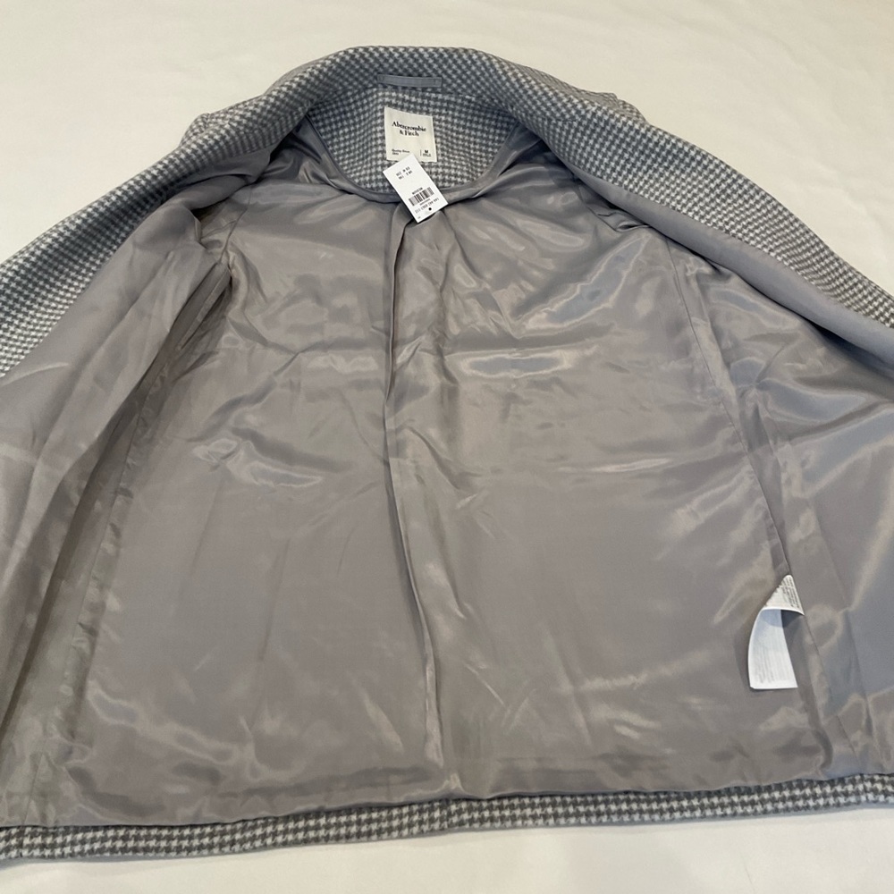 NWT Abercrombie & Fitch Wool Blend Houndstooth Tailored Top Coat in Grey Medium - Picture 10 of 16